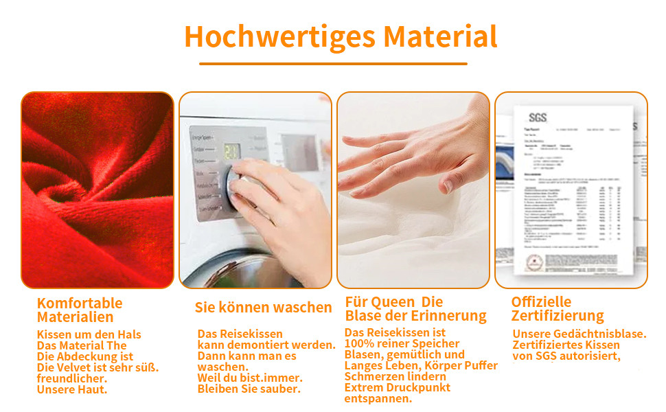 Подушка для шиї, 100% Memory Foam, U-подібна, легка, портативна, для подорожей (червона)