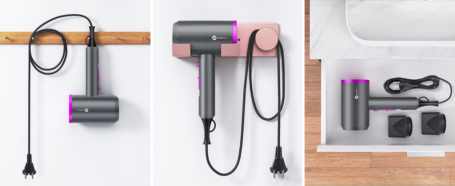 Slopehill 1800W Ionic Hair Dryer with AC Motor - Professional Salon Hair Dryer with 3 Attachments, 3 Temp Settings & Hot/Cold Shot (Violet/Grey)