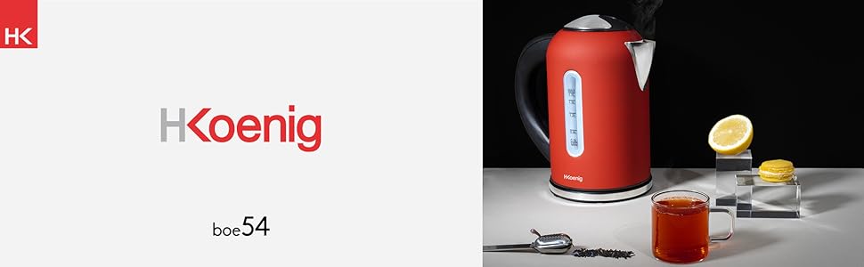 Електричний чайник H.Koenig BOE54 Inox 1.7L з програмуванням температури, червоний