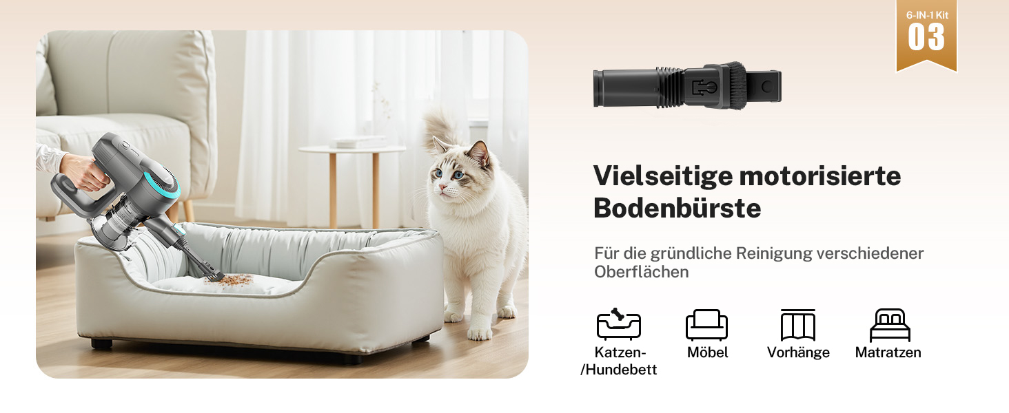 Бездротовий акумуляторний пилосос 25000Pa з антизаплутувальною насадкою та автономністю 50 хвилин. Підходить для килимів, твердих підлог та видалення шерсті тварин. Легкий ручний пилосос.