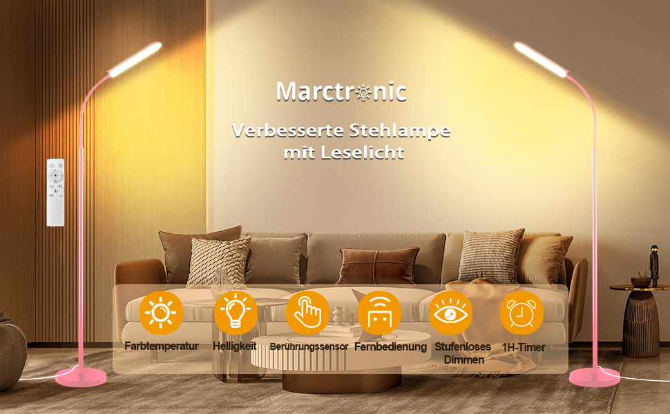 LED-стельова лампа Marctronic для вітальні, регульована яскравість, 18W, 1800LM, з пультом та сенсорним керуванням, проста установка, для офісу, спальні (рожева)
