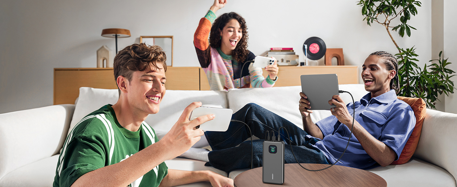 Power Bank 140W, 25000mAh з дисплеєм для ноутбука, MacBook, iPad, iPhone, Switch, Dell XPS (Сірий)