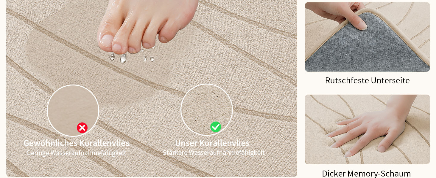 Килимок для ванної кімнати chakme з ефектом пам'яті (Memory Foam), протиковзкий та вологопоглинаючий, бежевий, 60x150 см