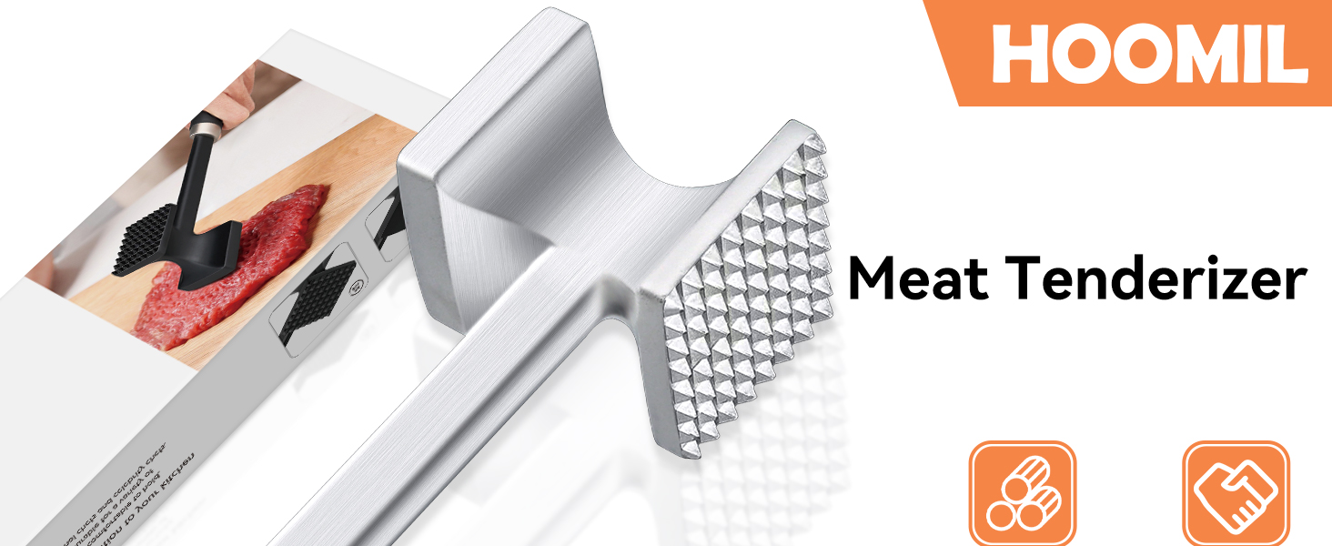 Кльопар для м'яса HOOMIL, двосторонній антипригарний, для шніцелів та стейків - сріблястий квадратний