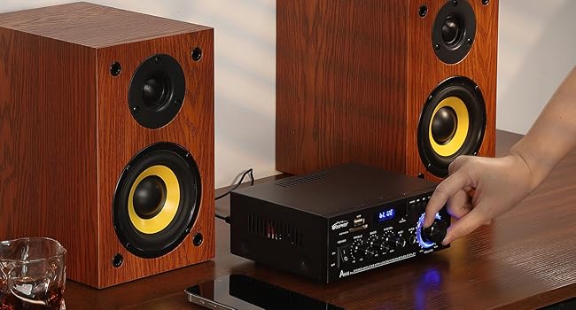 AK45 Pro HiFi підсилювач WOOPKER Mini, 500Вт, 2-канальний, Bluetooth, HiFi стерео з FM-радіо, USB, SD, RCA, MIC, аудіо ресивер для дому та авто