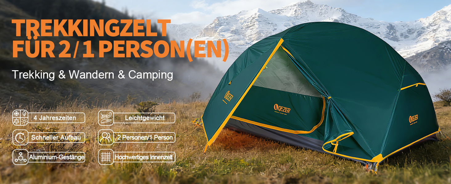 Намет кемпінговий купольний 1-2 місця Campingzelt водонепроникний, вітростійкий, для походу, кемпінгу, активного відпочинку (зелений)