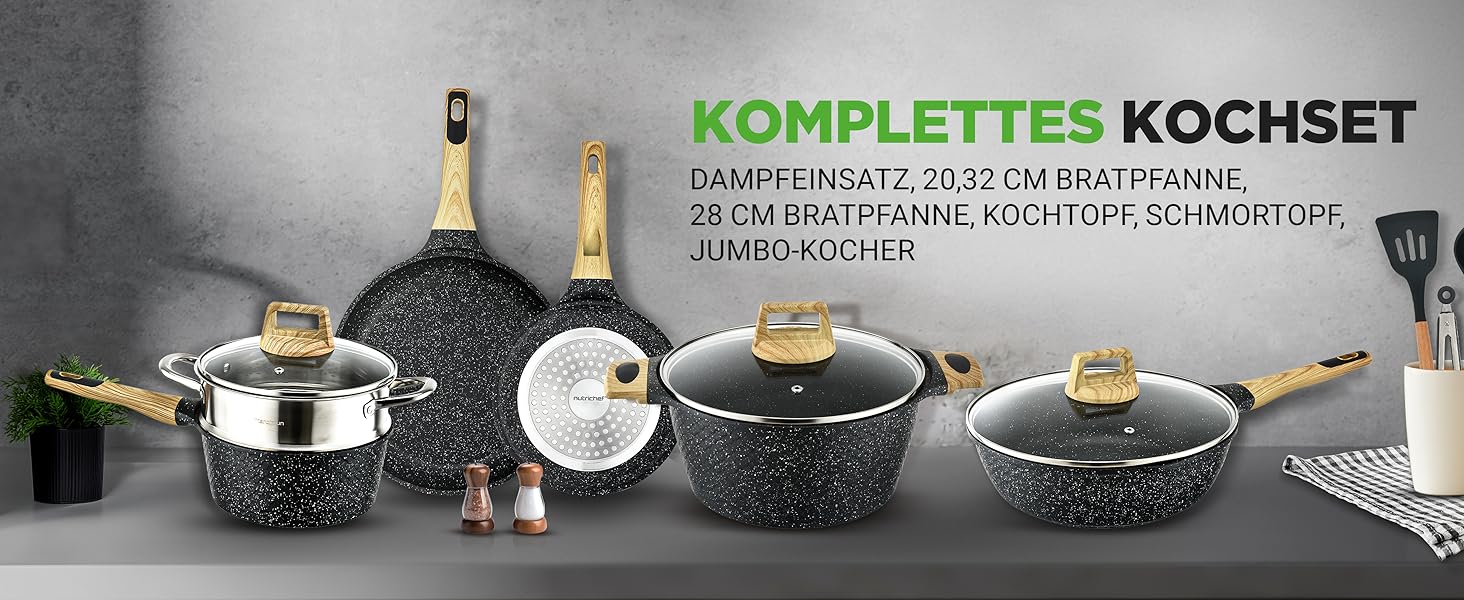 Набір посуду NutriChef 22 предмети антипригарний мармуровий – сковороди, каструлі, кухонне приладдя, форма для випічки, рукавиці, для індукції, посудомийна машина