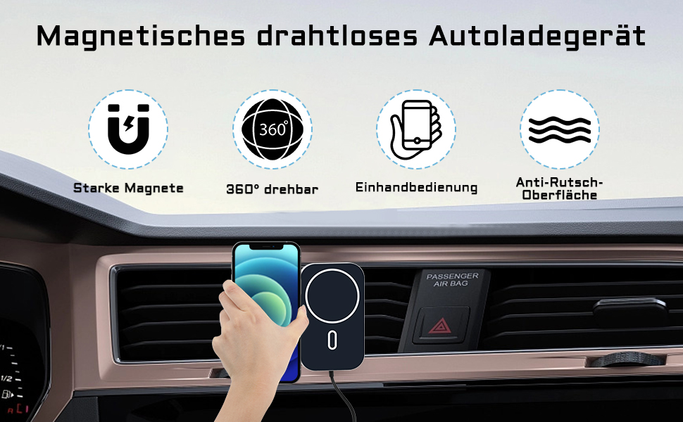 Автомобільний зарядний пристрій MagSafe 15W: бездротова підставка-тримач для iPhone 16/15/14/13/12 Pro Max