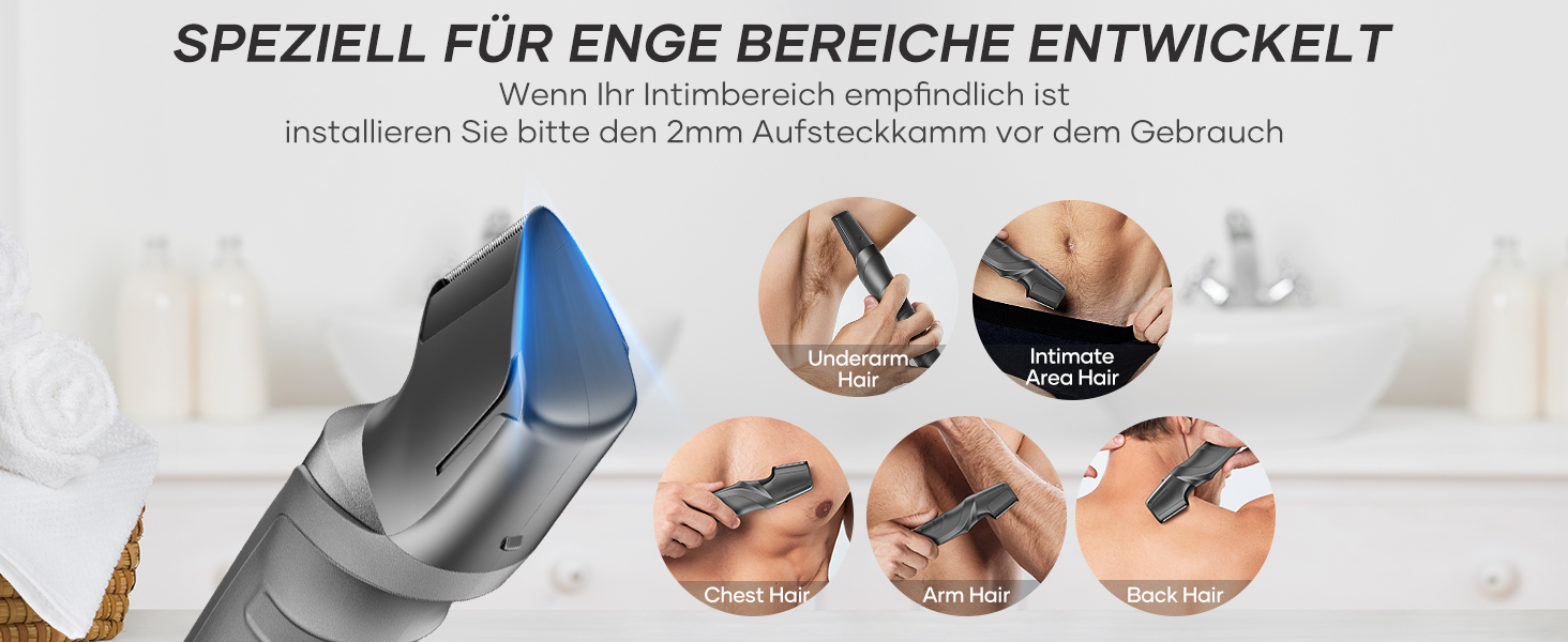 Триммер для тіла Kensen V-подібний чоловічий для гоління інтимної зони. Вологостійкий тілотриммер з насадками для ніг, грудей, пахв та зони бікіні.