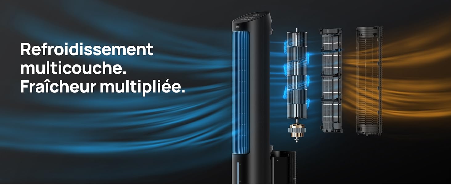 Охолоджувач повітря Dreo з водяним охолодженням, тихий, 40-дюймовий, з поворотом 80°, 3 режими, 4 швидкості, з пульт керування (білий/чорний)