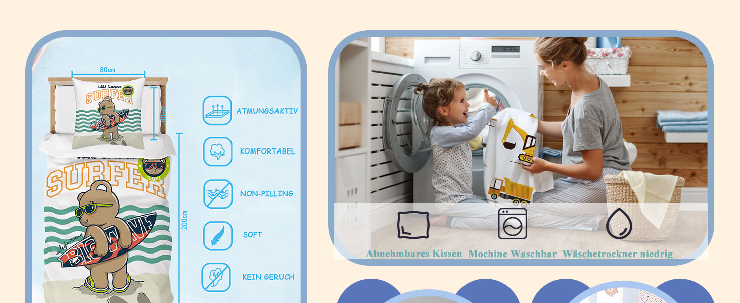 Комплект постільної білизни для дитячого ліжечка DJDEA 100x135 см - Динозаври, м'яка мікрофібра, 2 шт. (з наволочкою 40x60 см)