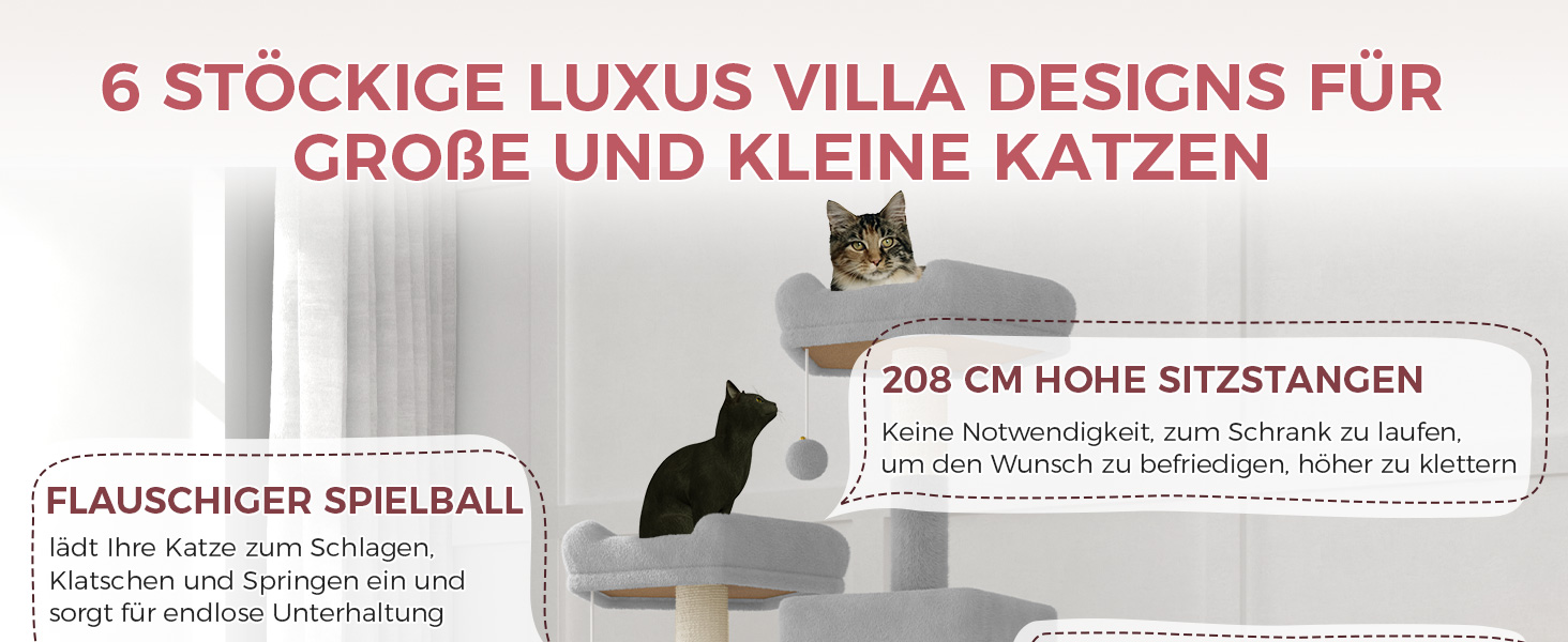 Великий кігтетопор для котів Dogat Katzenbaum XXL: кігтетопор, будиночок, гамак, 208 см, 16 стовпчиків, сірий