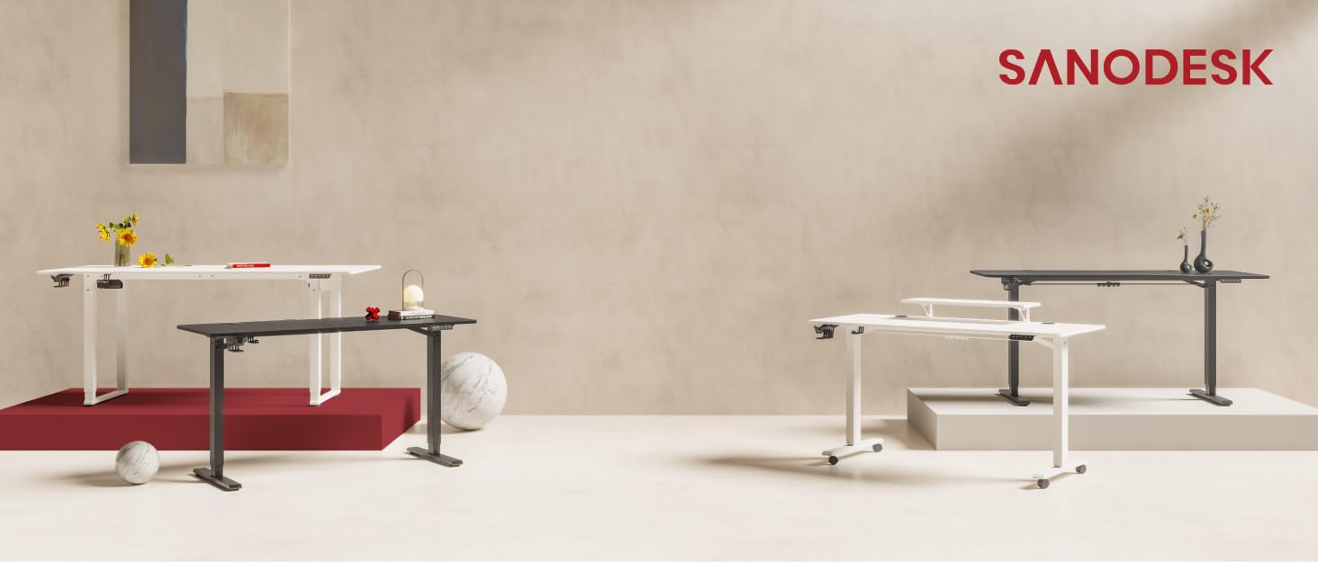 Електричний регульований стіл Sanodesk з ящиком, сенсорним керуванням та USB-портами, 120 x 60 см, білий + білий, висота 73.5-118 см