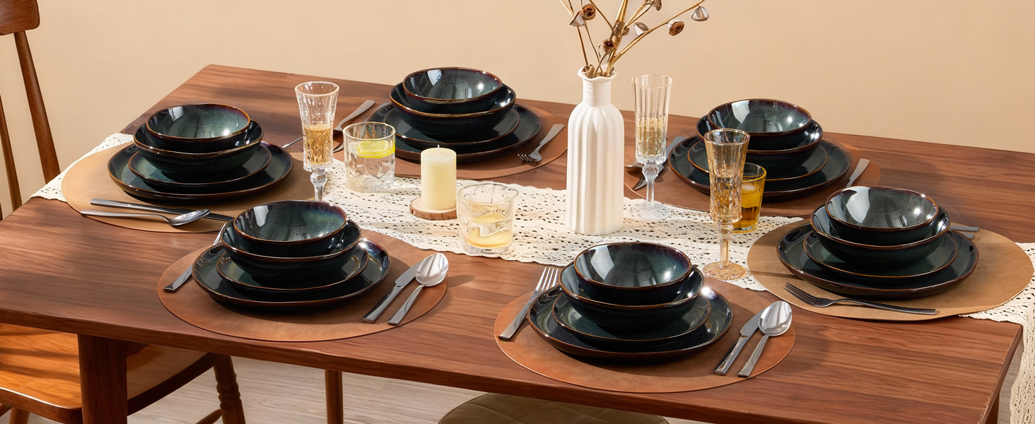 Сервіз Joyfair на 6 осіб, 24 предмети, кераміка, реактивний Tundra Green