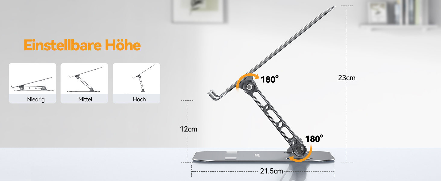 Підставка для ноутбука TECKNET регульована по висоті, ергономічна, складна, портативна з вентиляцією, сумісна з ноутбуками та планшетами 11-17.3 дюймів (сіра)