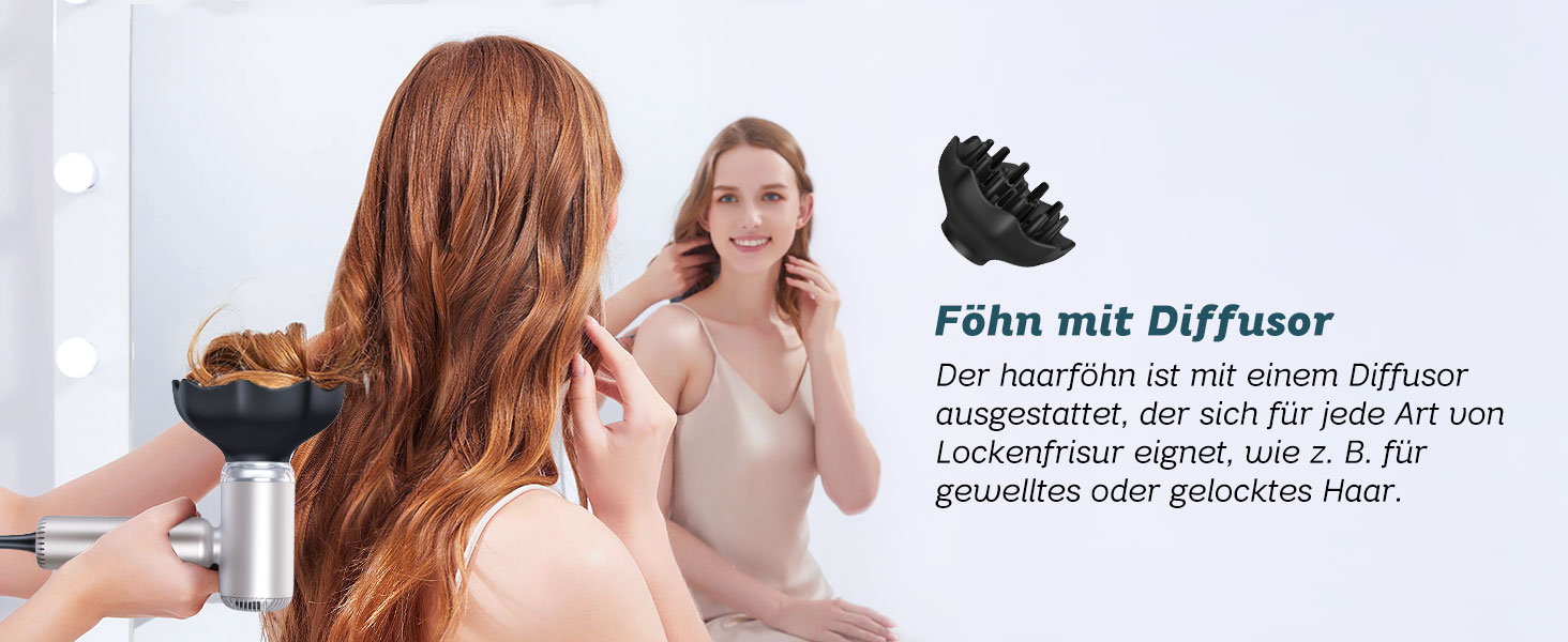 Золотистий фен Supgaliy з дифузором, іонізацією та 4 температурними режимами (1500W)