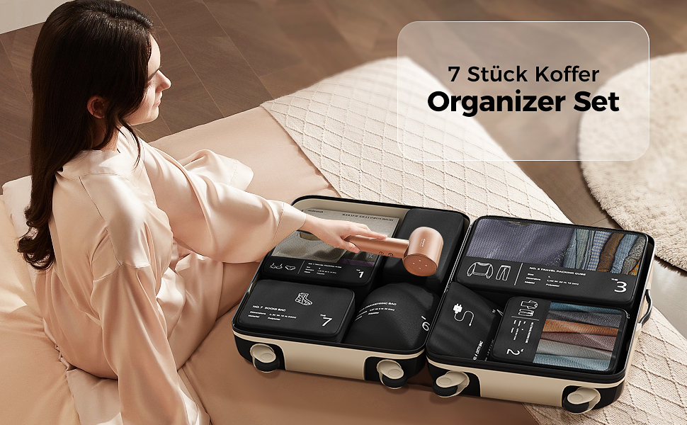 Органайзер для валізи Yomisee, набір 7 шт. - комплект кубиків для пакування, туристичні сумки для одягу, чорний