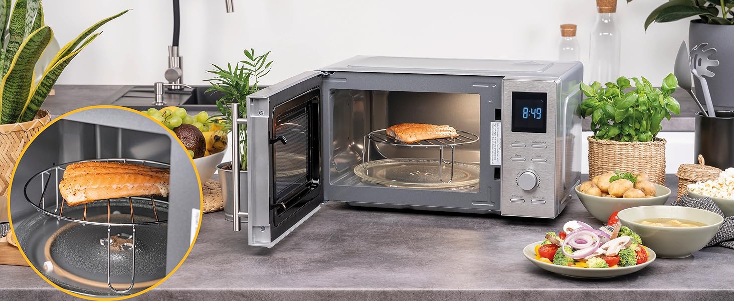 Мікрохвильова піч з грилем TZS First Austria 20L - 2-в-1, 700/800W, 8 програм, LED-дисплей, нержавіюча сталь, дитячий замок