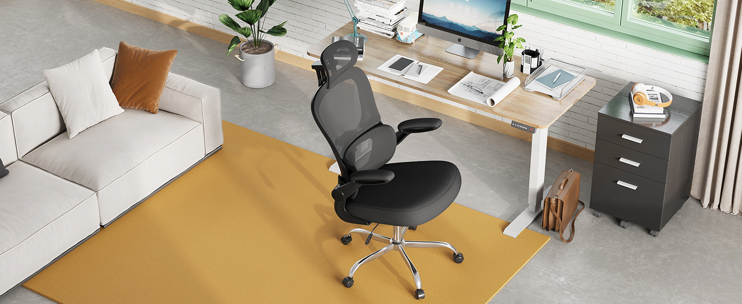 Офісне крісло Devaise ергономічне, з підтримкою попереку, 3D-підголівником, регульованими підлокітниками та сітчастою спинкою, для офісу та дому, до 150 кг, чорне