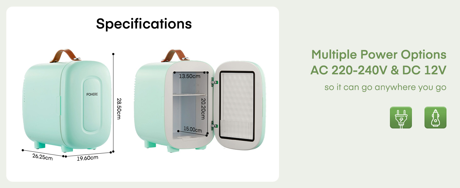 Міні холодильник FOHERE 5 літрів, 12V/220V, USB, для дому, офісу, авто, косметики, фруктів, напоїв (зелений)