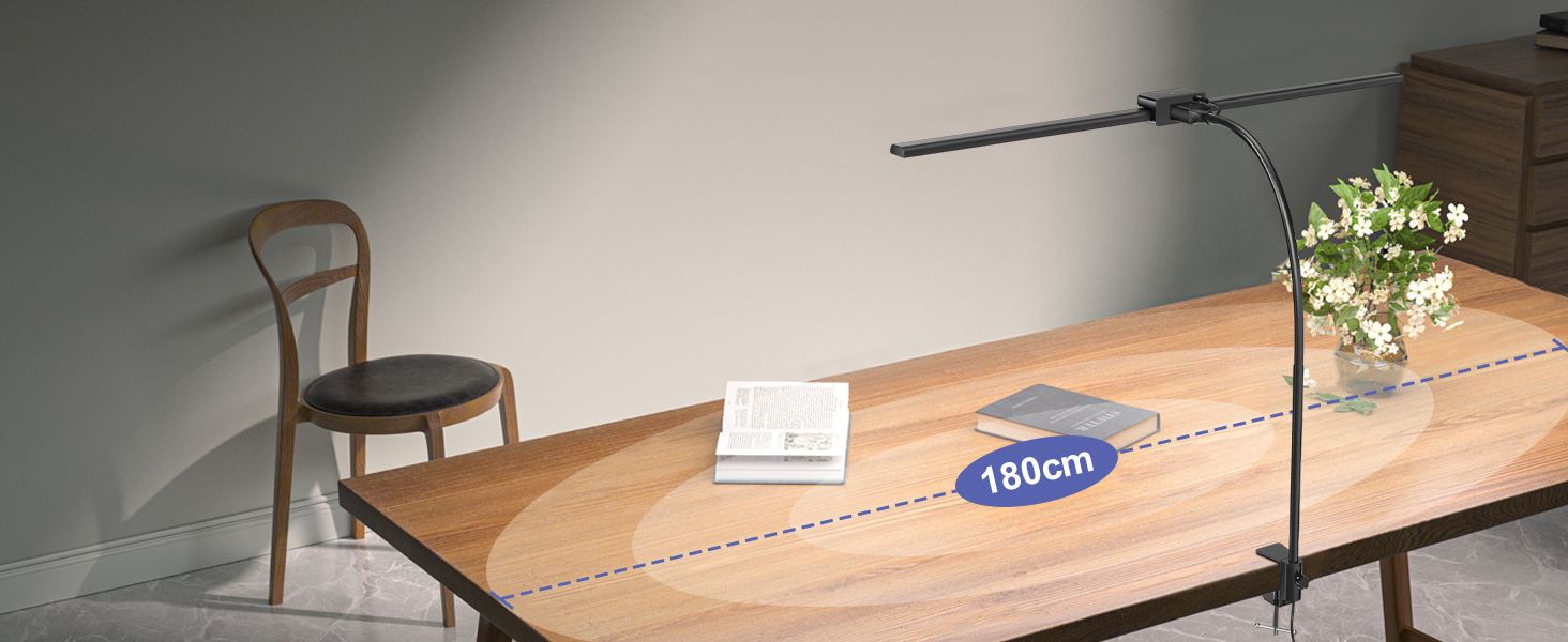 LED настільна лампа EppieBasic 24W з диммуванням, 80 см, кріпленням, захистом очей, регульованим шийним механізмом, таймером, чорного кольору