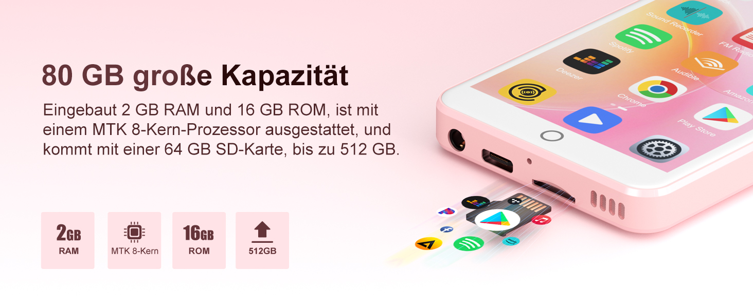 MP3 плеєр Oilsky 80GB з Bluetooth, WiFi, Android 9.0, 4