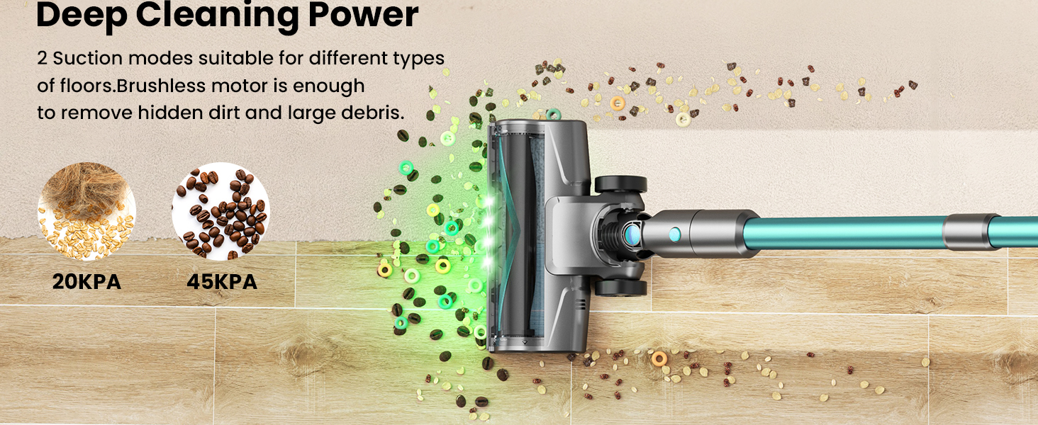 Бездротовий пилосос Dzaki 45000Pa з дисплеєм, антизаплутувальною насадкою та тривалою роботою для твердих поверхонь, килимів та шерсті тварин (блакитний)