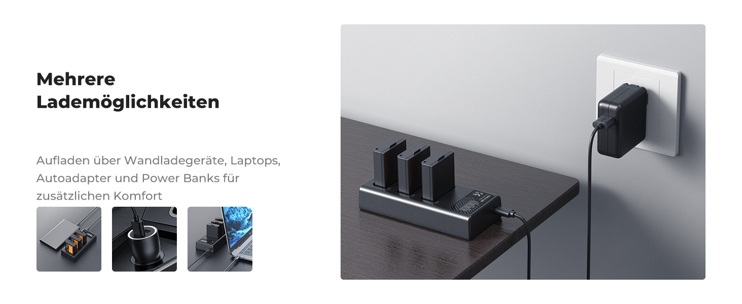 Набір акумуляторів K&F CONCEPT LP-E10 (3 шт.) з LCD-зарядним пристроєм для Canon EOS Rebel T7, T6, T5, T100, Kiss X50, X70, X80, X90, 1100D, 1200D, 1300D, 1500D, 2000D