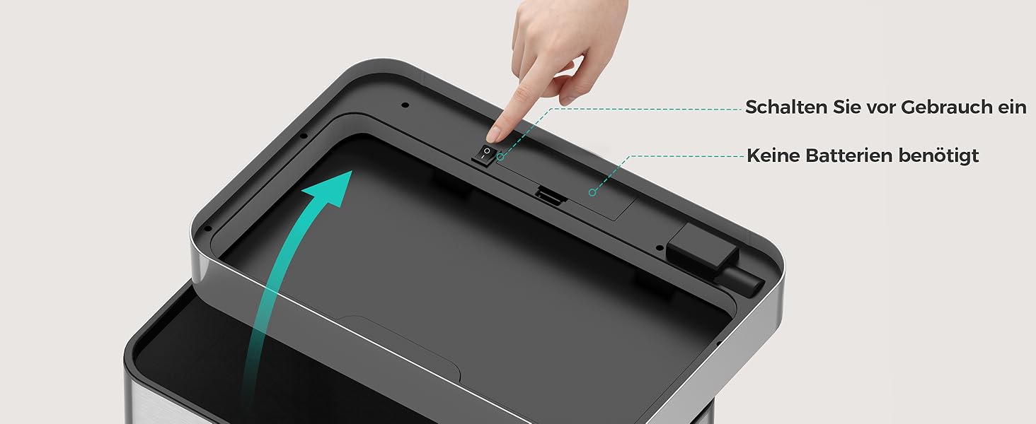 Сміттєвий бак кухонний сенсорний Lovewind 55л, нержавіюча сталь, USB-C, сріблястий