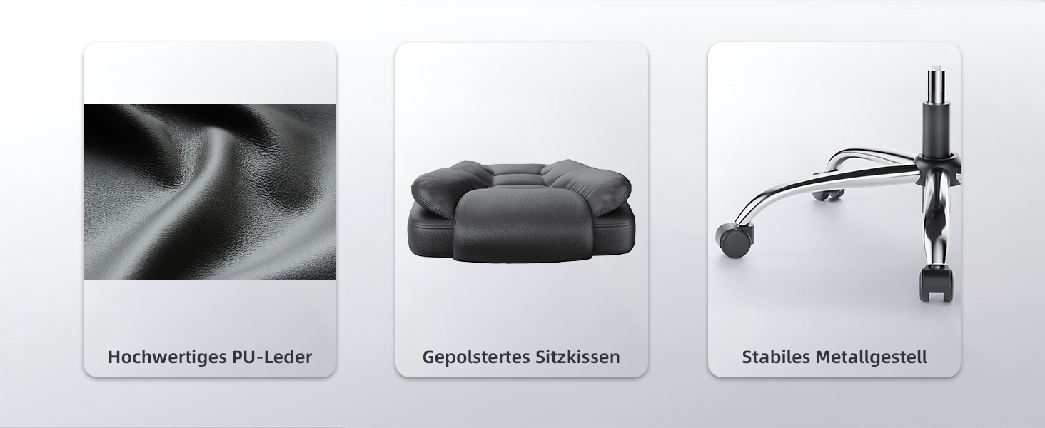 Крісло шеф-кухар Rattantree: ергономічне офісне крісло з регулюванням висоти та нахилу, PU шкіра, чорний колір, без підніжки