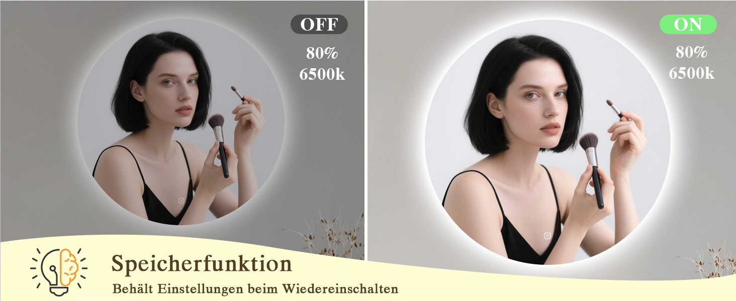 Дзеркало для ванної кімнати з підсвічуванням LED, антизапотівання, сенсорне управління, регулювання яскравості, 3 кольори світла, функція пам'яті, захист від вибуху, кругле дзеркало 50 см (діаметр), 60x60 см (розміри)