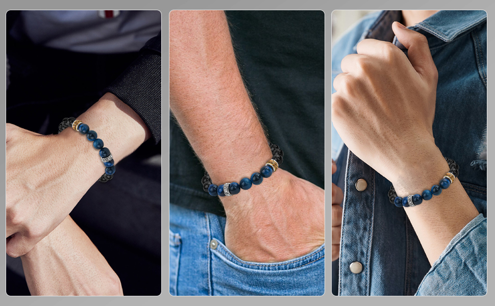 Браслет на руку VGWON для чоловіків з перлами - подарунок на день народження, Новий рік, для підлітків та чоловіків (UVG-BM104S)