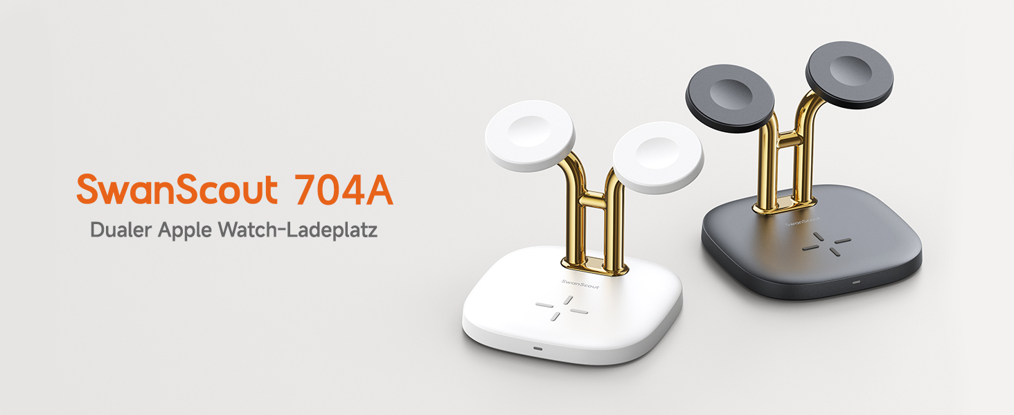 Зарядна станція SwanScout Doppel Watch 704A для Apple Watch 10/Ultra/9/8/7/6 та AirPods Pro (3.3W, без адаптера, чорний/золотий)