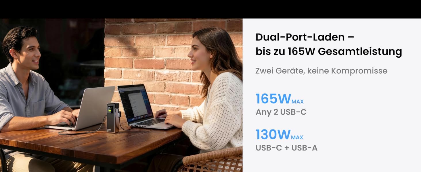 Потужний павербанк SHARGE HyperTower 170W 25000mAh з TFT-дисплеєм, 4 портами (3x USB-C, 1x USB-A) та вбудованими кабелями для MacBook Pro та ноутбуків, чорний
