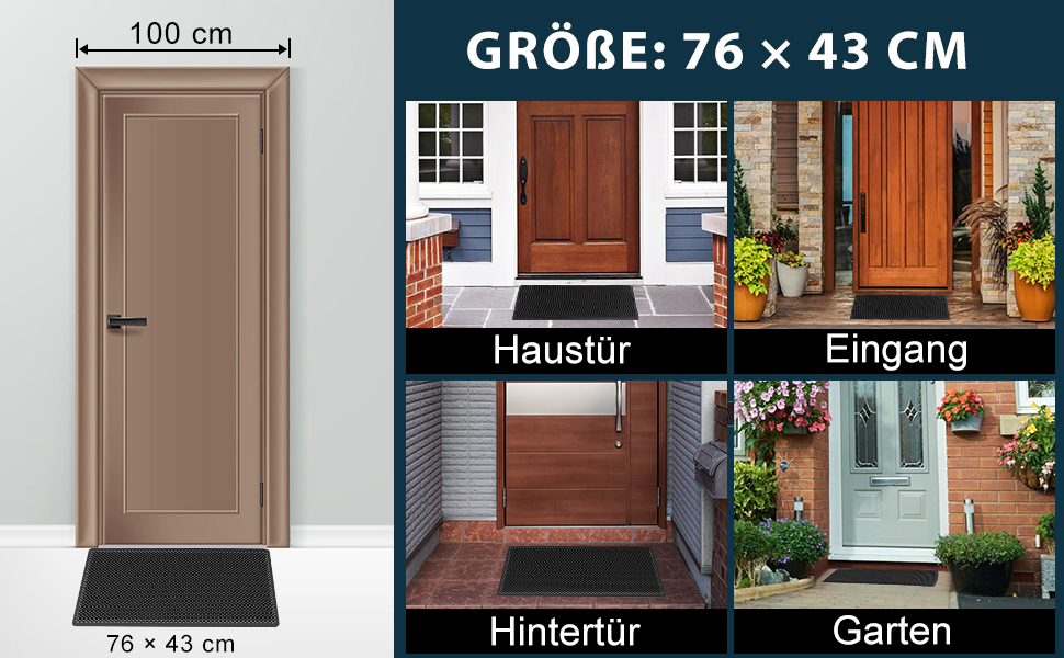 Килимок для дому та вулиці Fowooyeen, силіконовий, 43 x 76 см, чорний, неслизький, миючий