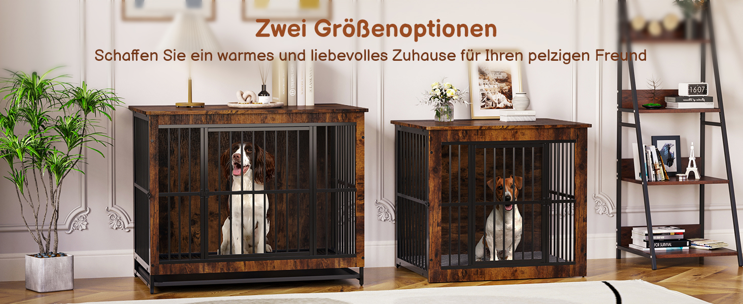 Клітка для собак велика дерев'яна з подвійними дверцятами, міцна собача будка для дому, знімний піддон, для малих, середніх та великих собак, 97,5 x 80,5 x 59 x 71,5 см