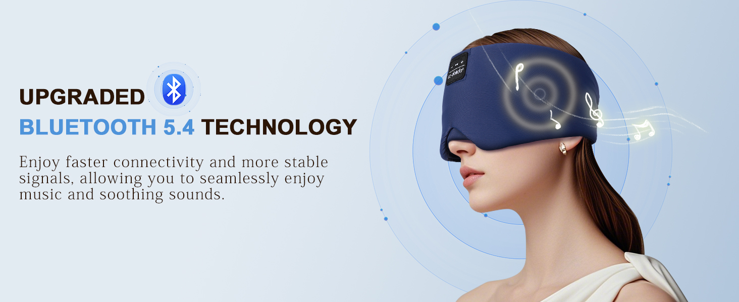 Маска для сну з навушниками Bluetooth V5.4, 3D маска для сну, дихаюча бавовняна маска для сну з мікрофоном для жінок та чоловіків, для подорожей/сніжок/йоги/медитації (Морська синя)
