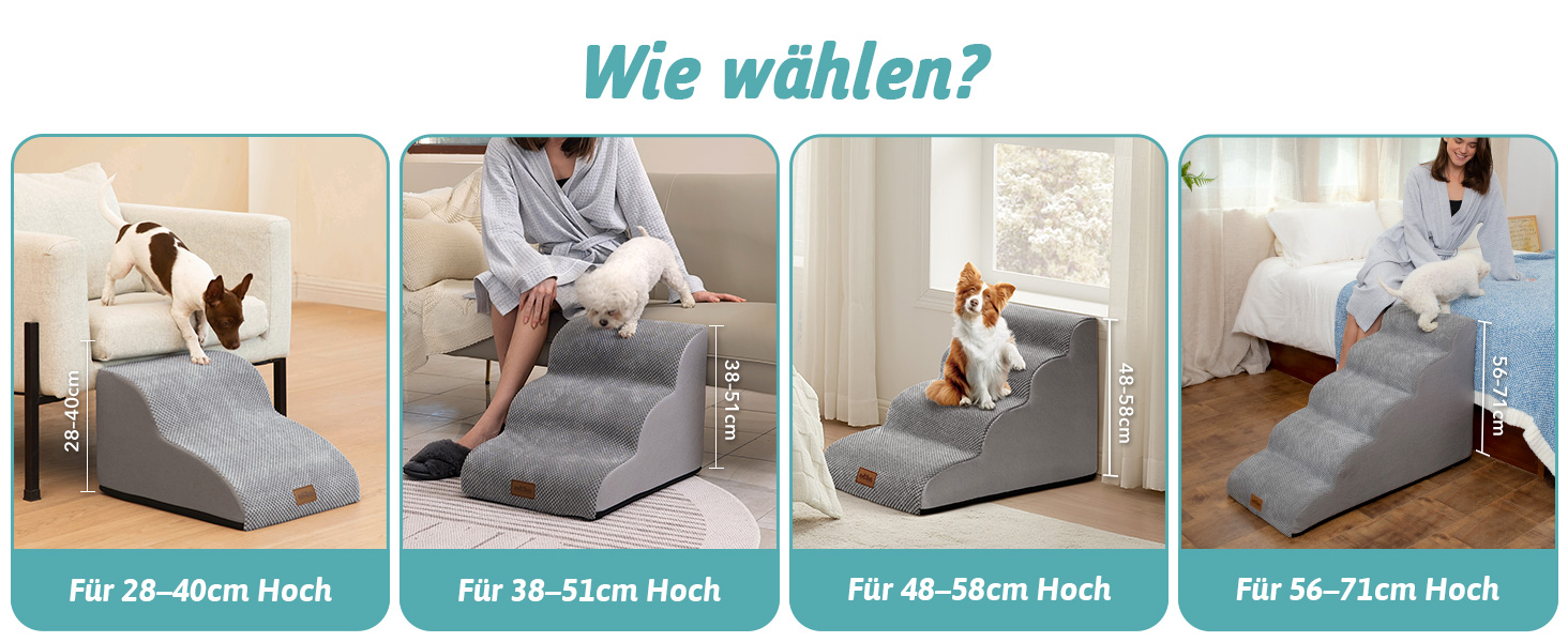Сходинки для собак маленьких порід 40 см, сходи для домашніх тварин на диван з високощільним губчастим наповнювачем, сходинки для собак з пральною кришкою та неслизьким дном, 40x57x40 см, 3 сходинки