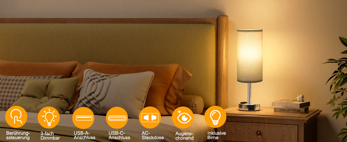 Настільна лампа Kakanuo з торшером, USB-порт, диммування, для спальні, дитячої кімнати, офісу, вітальні