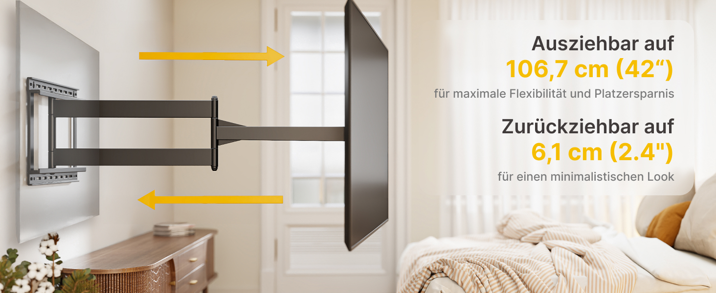 Настінна кріплення для телевізора monTEK 1080mm - для плоских та вигнутих моніторів до 60 кг, поворотна та нахилена, висувна, VESA 800x400 мм (43-80 дюймів)