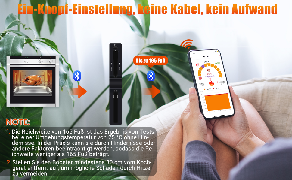 Бездротовий термометр для м'яса, приготування на грилі та в духовці з Bluetooth, таймером та сигналом, для приготування на грилі, в духовці, BBQ, для кухні та гриля EM8