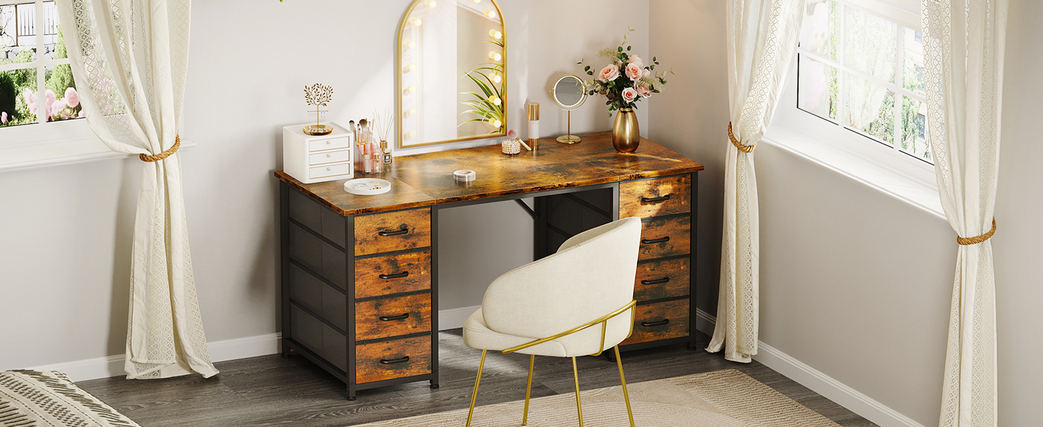 Комп'ютерний стіл Coleshome з 8 тканинними ящиками, 120x48 см, коричневий | Стіл для офісу, дому, вітальні