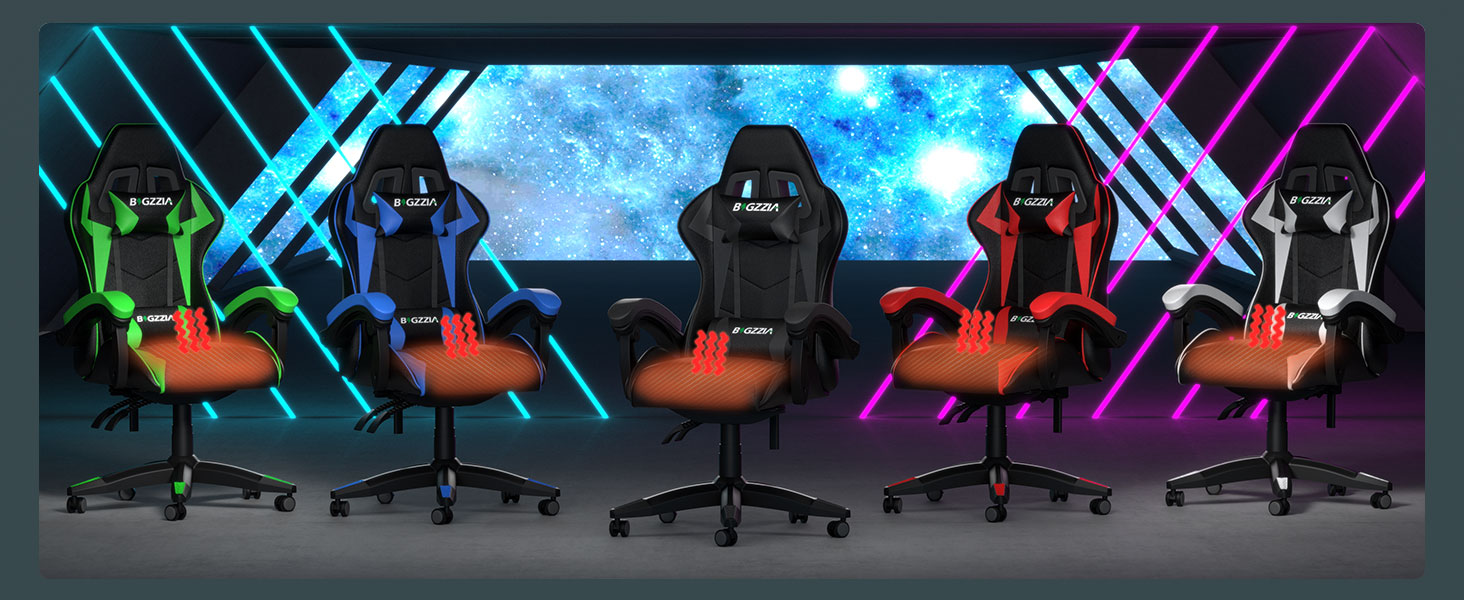 Ігрове крісло Bigzzia Gaming Stuhl з підігрівом, регульована спинка 90-135°, ергономічний геймерський стілець (сірий)