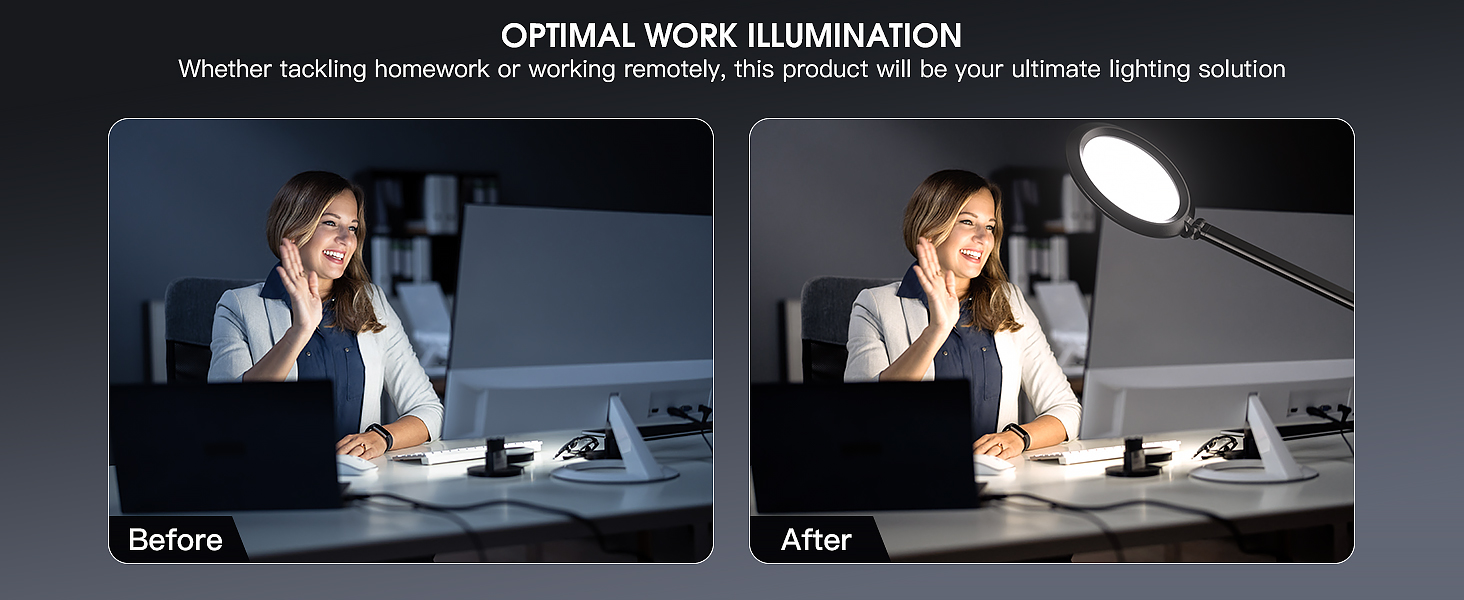 LED лампа настільна з денним світлом для відеоконференцій, офісна лампа з підставкою, регульована з 4 кольоровими режимами, 18W світло для відео, захищає очі, для дому та офісу, матовий білий (тінтовий чорний)