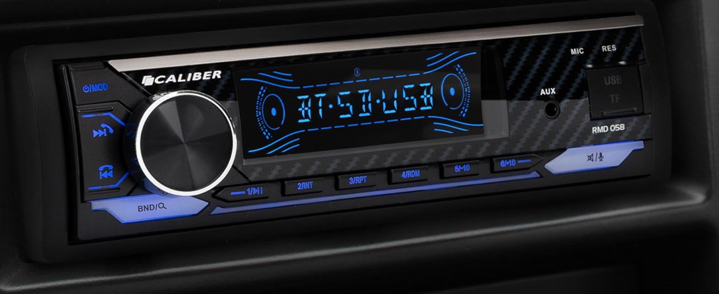 Автомагнітола Caliber 1DIN Bluetooth, FM-тюнер, 4x100Вт, USB/MicroSD, зарядка 2.1A, AUX, гучний зв'язок, зовнішній мікрофон, RCA, MP3/WMA/APE/FLAC