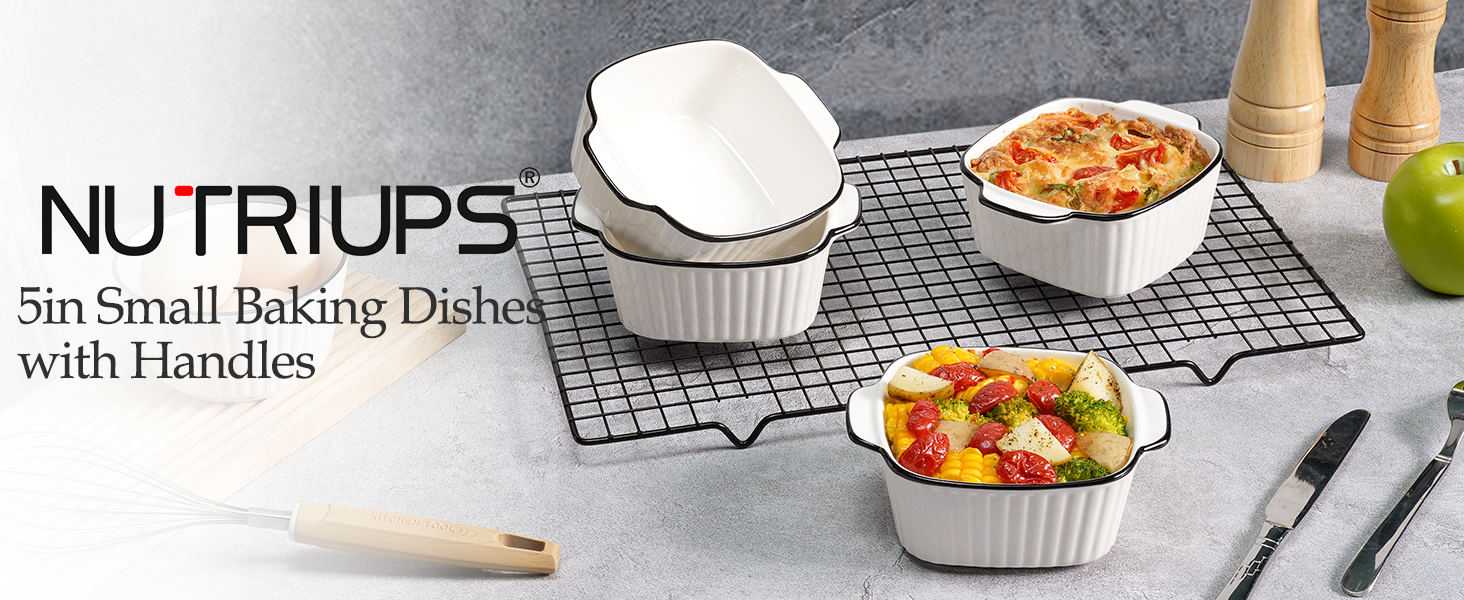 Набір форм для запікання NUTRIUPS 400мл (4 шт.), кераміка, 14.5 x 11.5 x 5.5 см. Квадратні форми для випічки, фритюрниці, духовки та мікрохвильовки. Зеркальне покриття