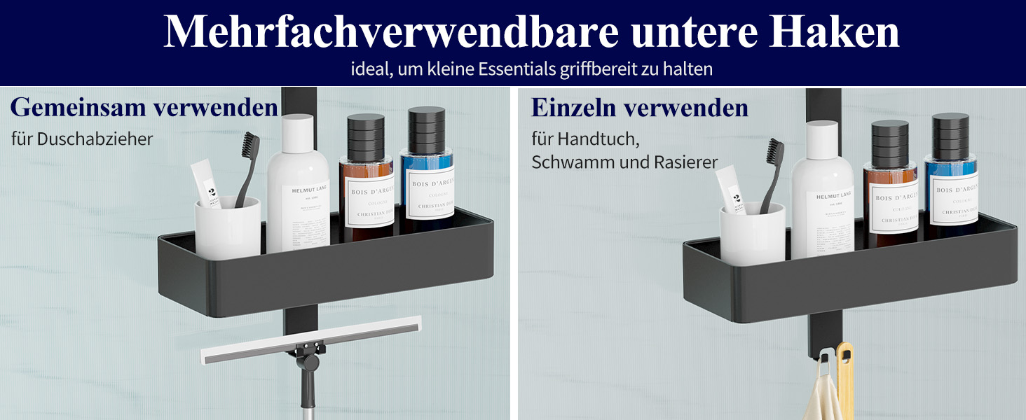 Дзеркальна поличка для душу Kitsure без свердління - 2 яруси, нержавіюча сталь, чорна