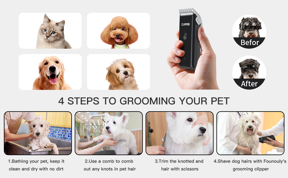 Професійний набір для грумінгу котів та собак Favrison: тиха машинка для стрижки, бездротовий триммер, зелений