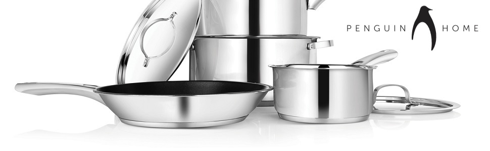 Суповий каструля Penguin Home 24 см, 5 л, нержавіюча сталь з скляною кришкою, паровим клапаном, для індукції, подвійні носики, універсальний каструля для супу та запіканок