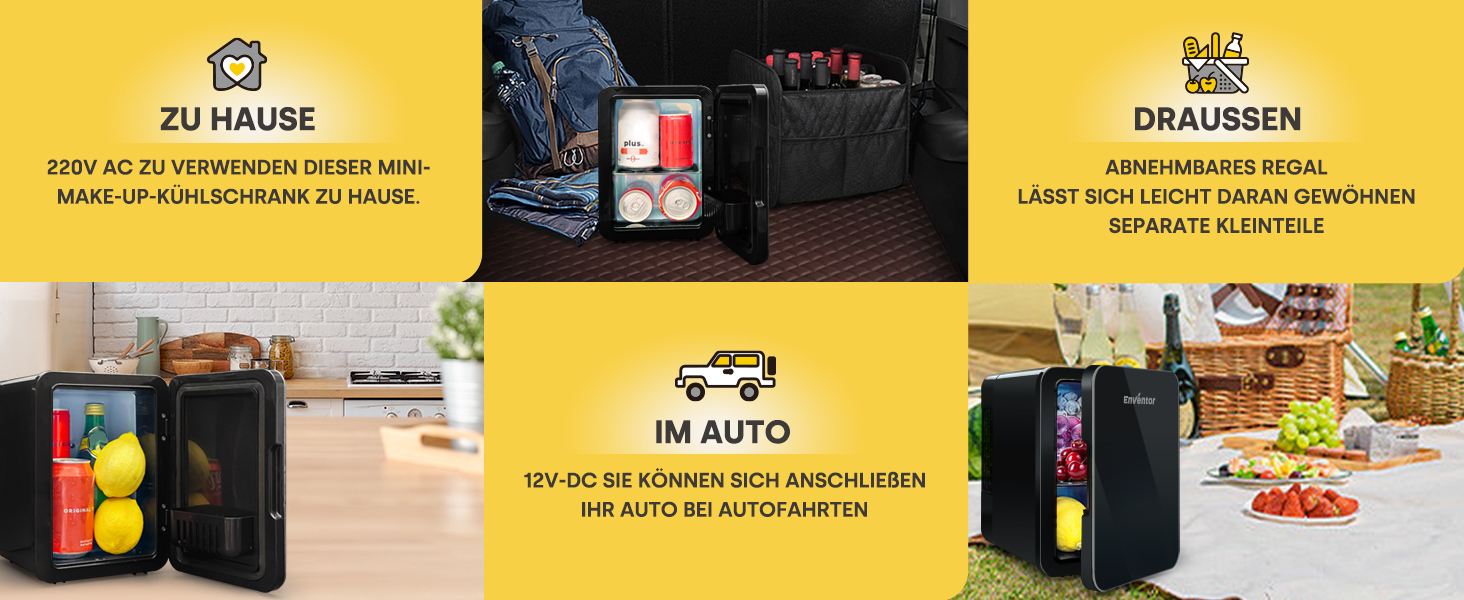 Портативний міні-холодильник Enventor 10 літрів, 220V/12V, охолоджувач/підігрівач, з LCD-дисплеєм для авто, подорожей, косметики, напоїв та продуктів (білий)